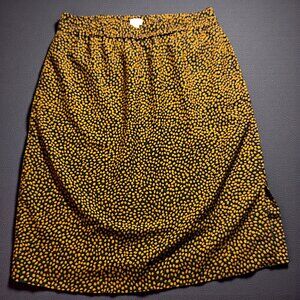 J.Crew XL Spotted A-Line Midi Skirt Black Orange Elastic Waist Plus Size